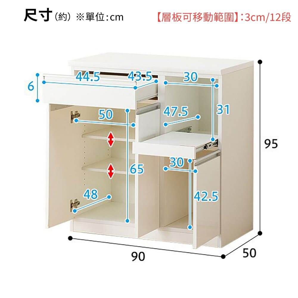 NITORI 宜得利家居 ◎組合式廚房櫃台 餐邊櫃 RESUME 90CT TH-R WH NC TW