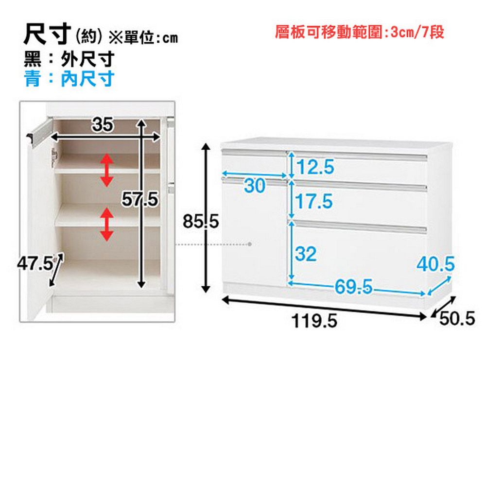 NITORI 宜得利家居 ◎廚房櫃台 餐邊櫃 CULY2 120CT WH