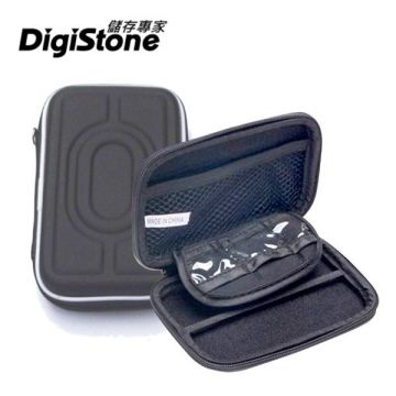 磨砂皮革.精工打造DigiStone 3C多功能防震硬殼收納包(適2.5吋硬碟/行動電源/相機/記憶卡/3C產品)-黑色