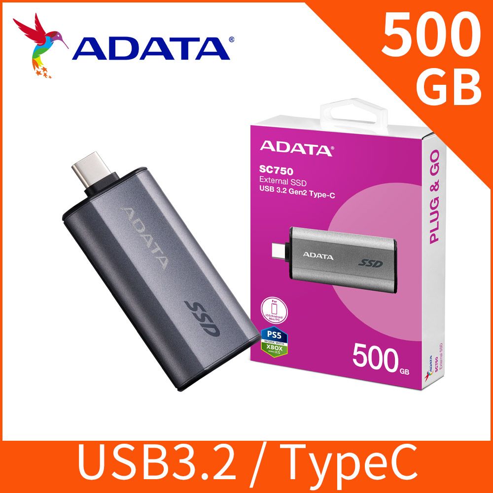 ADATA 威剛 SC750 500GB 外接式固態硬碟SSD(鈦灰)