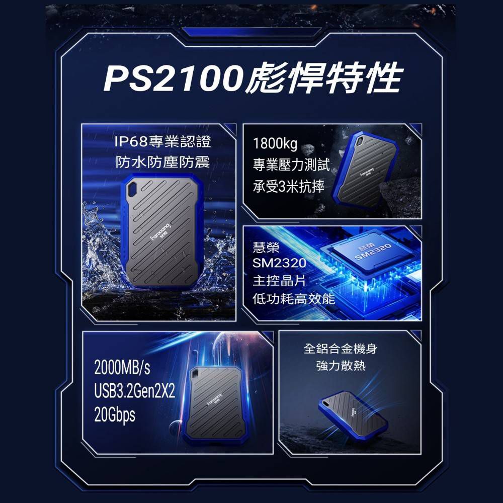 FANXIANG 梵想 PS2100 500GB外接式固態硬碟SSD USB3.2Gen2x2 Type-C讀速2000MB/s寫速1800MB/s保固5年