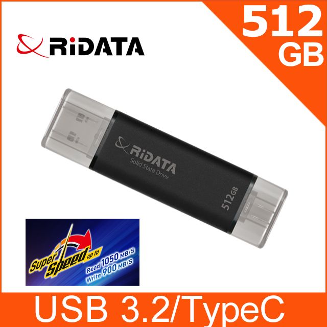 RIDATA 錸德 UV903 USB3.2/Type C 512GB 雙介面固態行動碟_太空黑