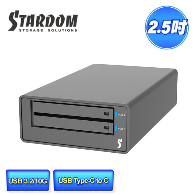 STARDOM  MR2-B31-B (黑色)  USB3.1 Gen2 Type-C 2bay 磁碟陣列外接盒 / 觸控電源 / 可攜儲存