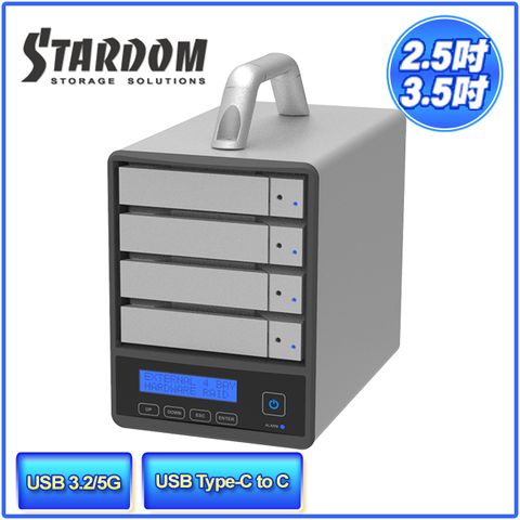 STARDOM SR4-B31+ 3.5吋硬碟(HDD)/2.5吋固態硬碟(SSD) USB3.2 Type-C 4bay 磁碟陣列外接盒 /儲存/充電/螢幕擴充 一次滿足