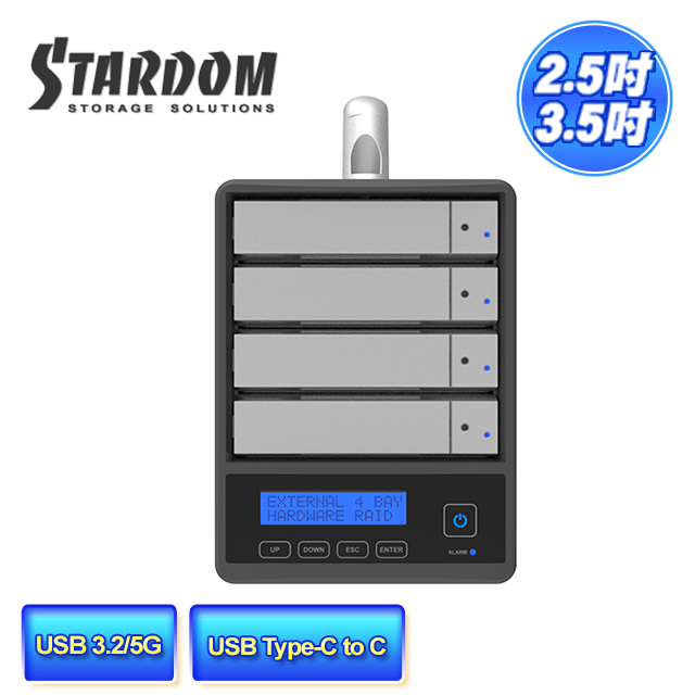 STARDOM  SR4-B31+ 3.5吋硬碟(HDD)/2.5吋固態硬碟(SSD) USB3.2 Type-C 4bay 磁碟陣列外接盒 /儲存/充電/螢幕擴充 一次滿足