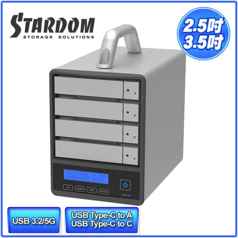 STARDOM SR4-BA31+ 3.5吋硬碟(HDD)/2.5吋固態硬碟(SSD) USB3.2 Type-C 4bay 磁碟陣列外接盒 /儲存/充電/螢幕擴充 一次滿足