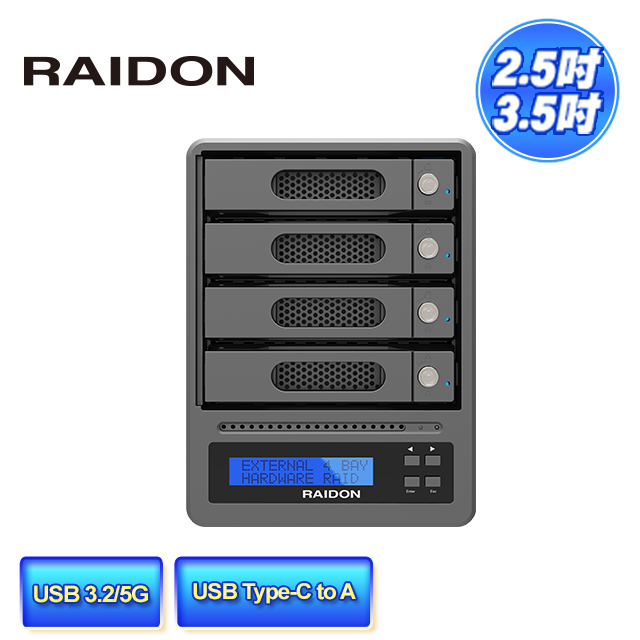 STARDOM RAIDON GR5640-B31A 3.5吋硬碟/2.5吋固態硬碟(SSD) USB3.2 Type-C 4bay 磁碟陣列外接盒 /儲存/充電/螢幕擴充 一次滿足