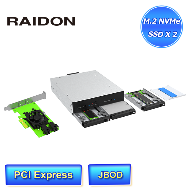 STARDOM RAIDON HiU2300-U6P3 雙槽可熱插拔 M.2 NVMe SSD 內接式硬碟抽取盒總頻寬達40Gbps