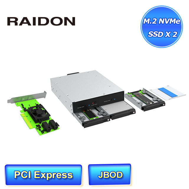 STARDOM RAIDON HiU2300P-U6P3 雙槽可熱插拔 M.2 NVMe SSD 內接式硬碟抽取盒總頻寬高達80Gbps