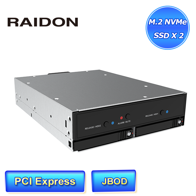 STARDOM RAIDON HiU2300P-U6P3 雙槽可熱插拔 M.2 NVMe SSD 內接式硬碟抽取盒總頻寬高達80Gbps