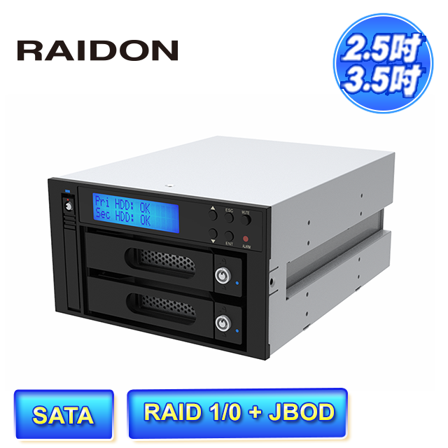 STARDOM RAIDON iR2824 2+1槽 適用3.5吋/2.5吋SATA硬碟或固態硬碟(SSD) 內接式磁碟陣列硬碟抽取盒