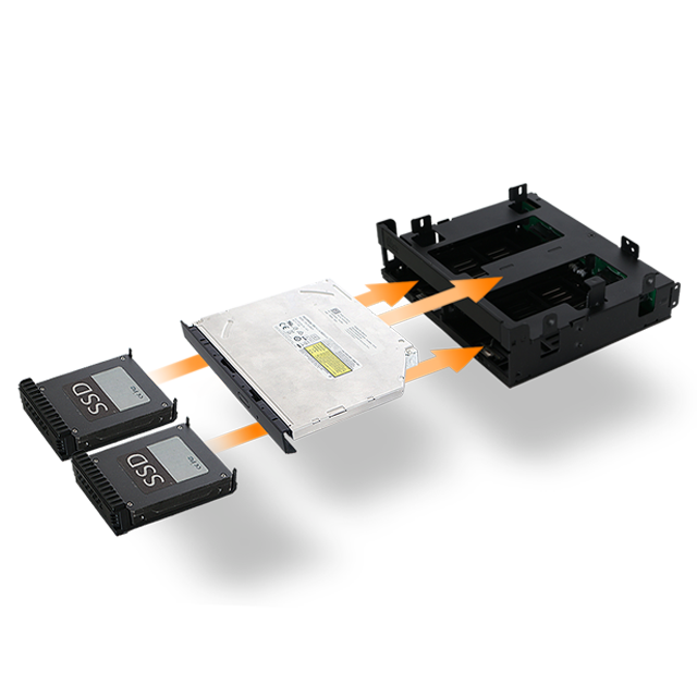 ICY DOCK ExpressCage雙層式2.5吋SAS/SATA HDD&SSD+超薄/薄型光碟機空間轉5.25吋裝置空間硬碟抽取盒(MB732SPO-B)