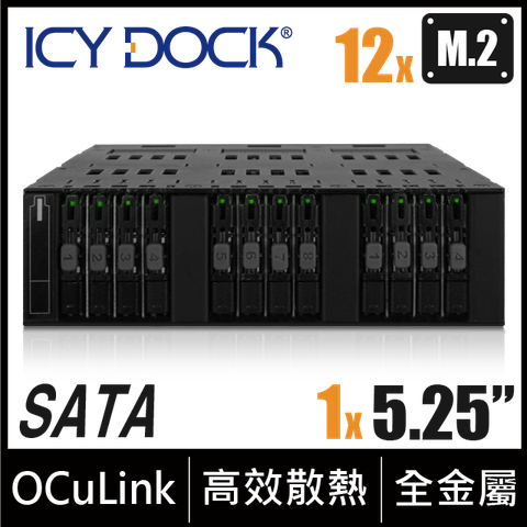 ICY DOCK 全金屬 12層式 M.2 SATA SSD 硬碟抽取盒 適用於 5.25" 裝置空間 (MB872MP-B)