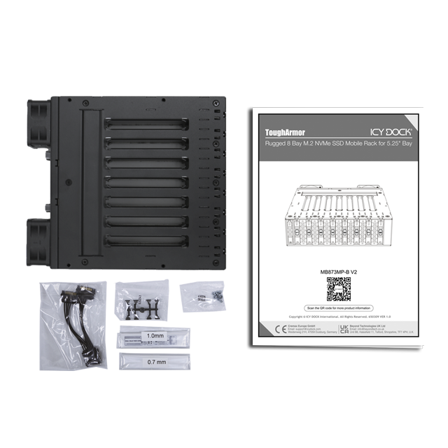 ICY DOCK ToughArmor 8層式 M.2 NVMe SSD PCIe 4.0 硬碟抽取盒 5.25吋 裝置空間 (MB873MP-B V2)