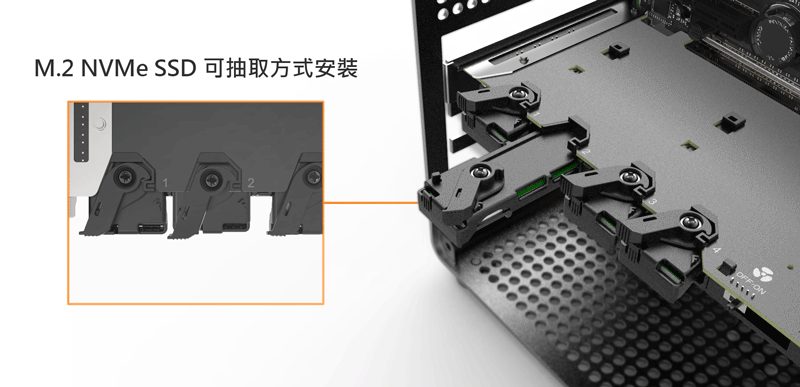 M.2 NVMe SSD 可抽取方式安裝OFF ON