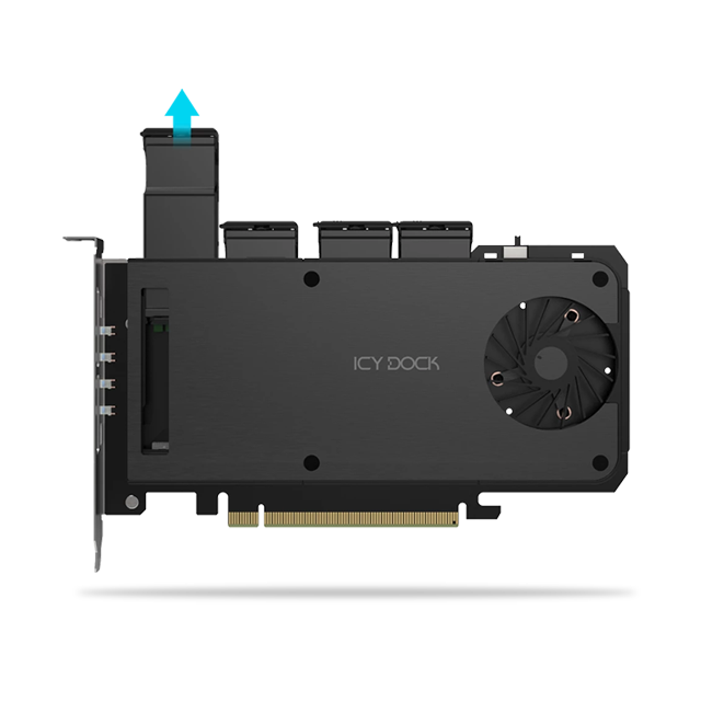 ICY DOCK 4層 M.2 NVMe 轉 PCIe 4.0 x16 抽取式硬碟盒 PCIe擴充插槽專用 主機板需支援PCIe拆分功能 (MB204MP-1B)