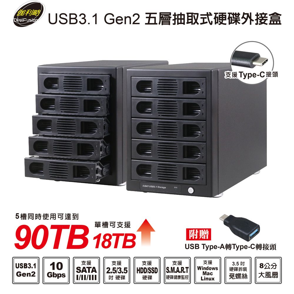 伽利略 Type-C USB3.1 Gen2 五層抽取式硬碟外接盒