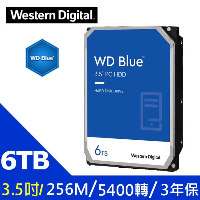 WD【藍標】(WD60EZAZ) 6TB/5400轉/256MB/3.5吋/3Y - PChome 24h購物