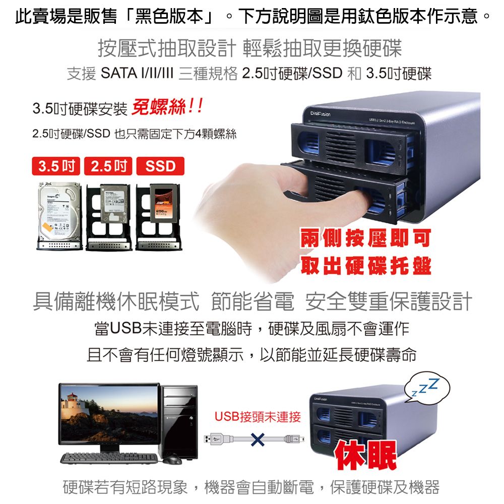 伽利略  USB3.2 Gen2 2層 RAID陣列式 迷你抽取式 鋁合金外接盒