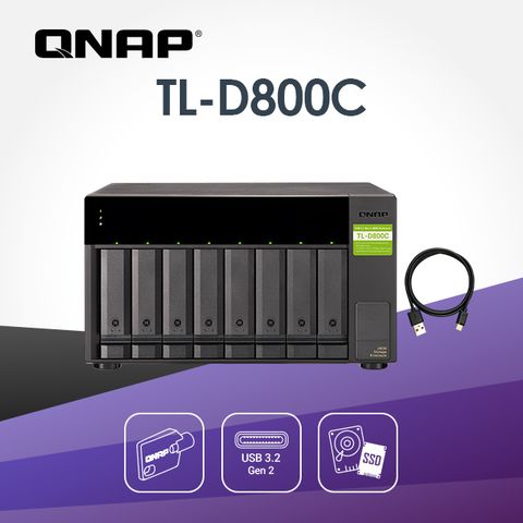 QNAP 威聯通 TL-D800C 8-Bay 桌上型 USB 3.2 Gen 2 Type-C 大容量 JBOD儲存擴充設備