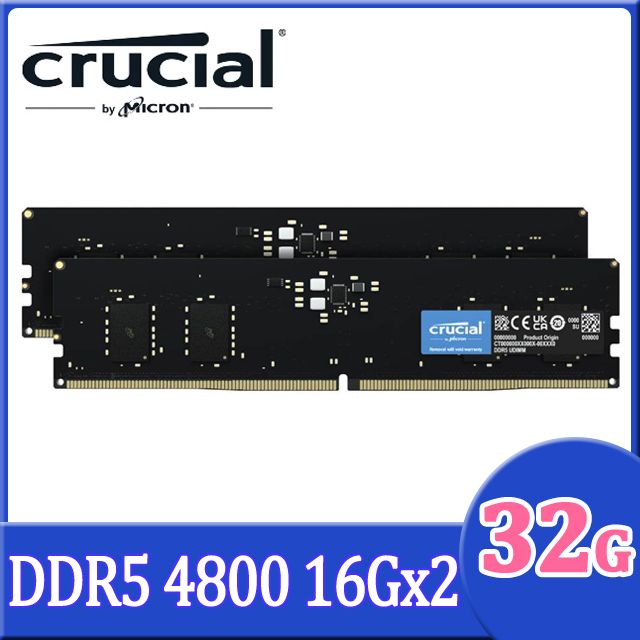 Micron 美光  Crucial  DDR5 4800 32G(16Gx2) 桌上型記憶體(CT2K16G48C40U5)