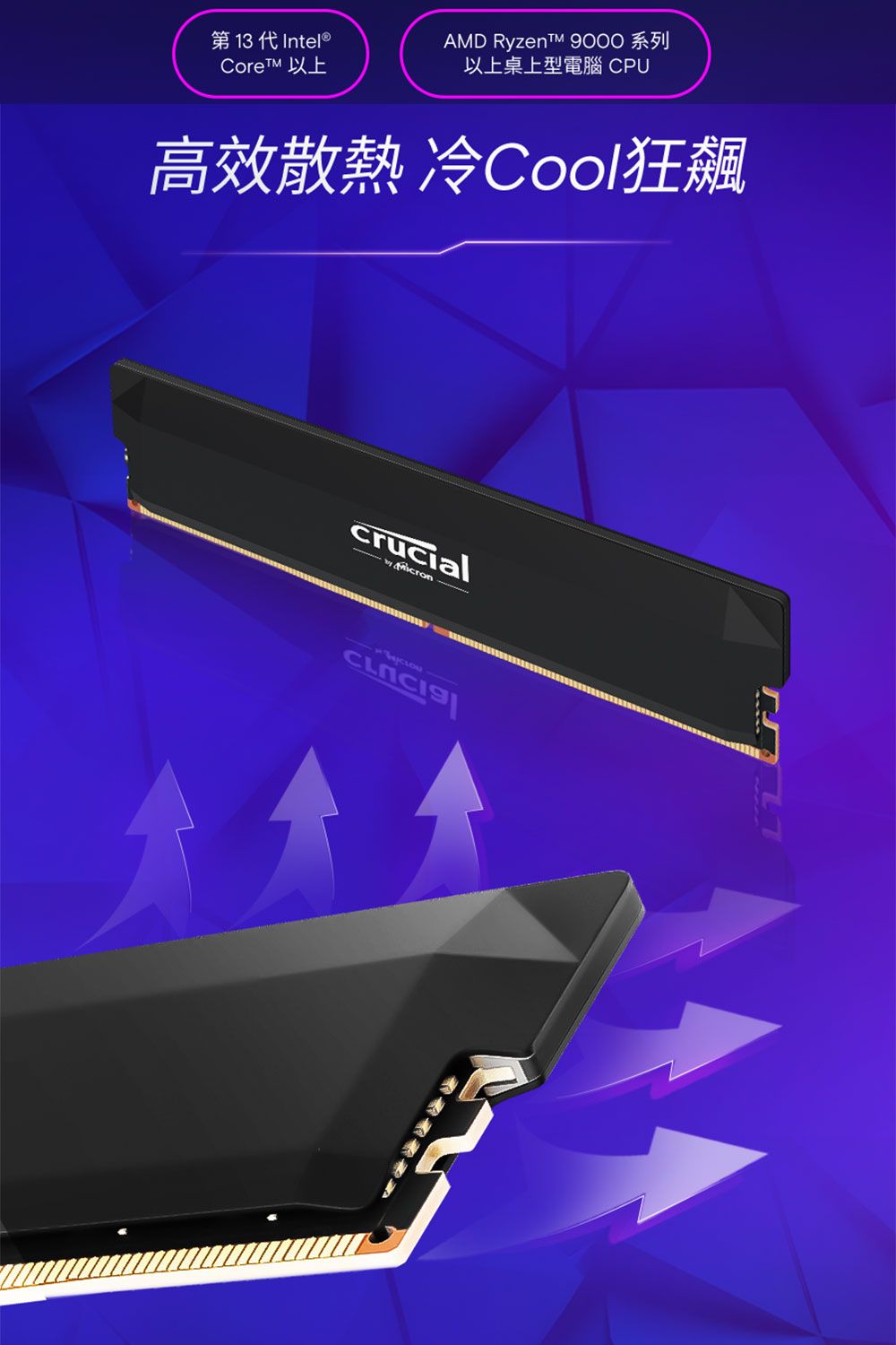 第13 代Intel®CoreTM 以上AMD Ryzent 9000 系列以上桌上型電腦 CPU高效散熱 冷Cool狂飆crucial