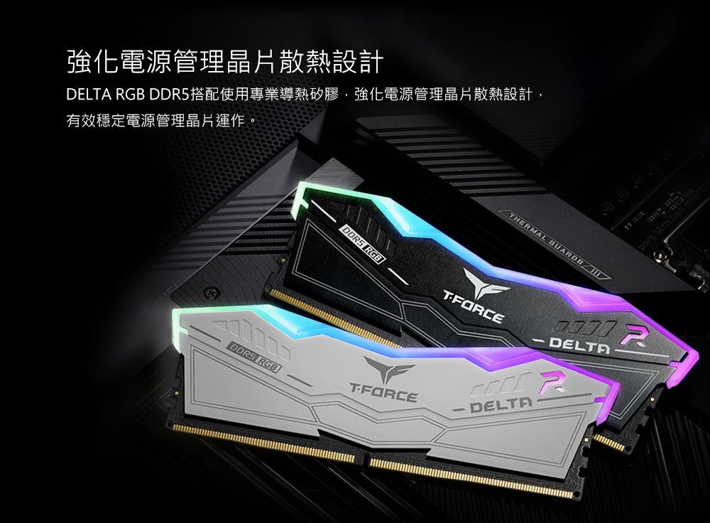 TEAM 十銓T-FORCE DELTA RGB 炫光DDR5 8000 32GB(16Gx2) CL38 白色桌上