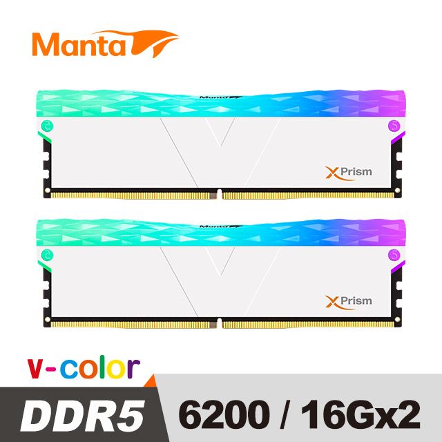 V-Color  全何 MANTA XPrism 系列 DDR5 6200 32GB(16GB*2) RGB桌上型超頻記憶體(白)