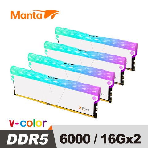 v-color 全何 SCC KIT MANTA XPrism系列 DDR5 6000 32GB(16GB*2) RGB桌上型超頻記憶體+RGB燈條模組(白)