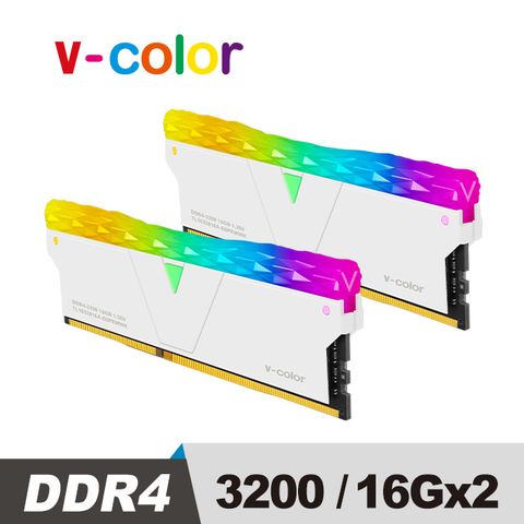 v-color 全何 Prism Pro 系列 DDR4 3200 32GB (16GBX2) RGB桌上型超頻記憶 (白色)