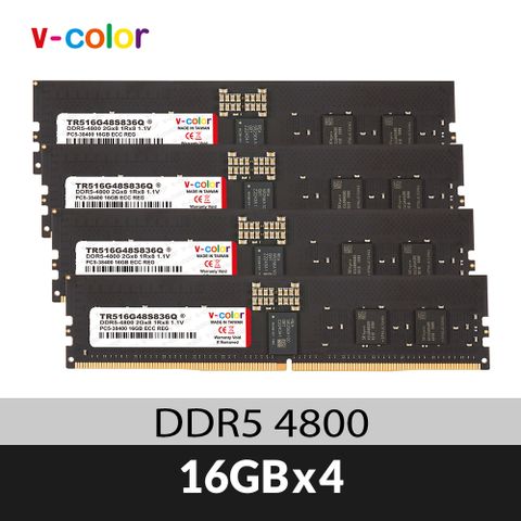 V-Color DDR5 4800MHz 64GB (16GB*4) OC R-DIMM 工作站專用記憶體