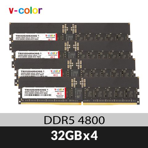 V-Color DDR5 4800MHz 128GB (32GB*4) OC R-DIMM 工作站專用記憶體