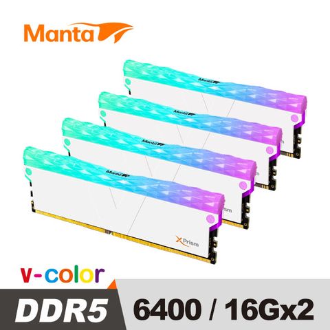 v-color 全何 SCC KIT MANTA XPrism系列 DDR5 6400 32GB (16GB*2) RGB桌上型超頻記憶體+RGB燈條模組(白)