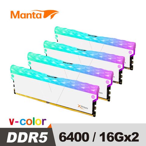 V-Color SCC KIT MANTA XPrism系列 DDR5 6400 32GB (16GB*2) RGB桌上型超頻記憶體+RGB燈條模組(白)