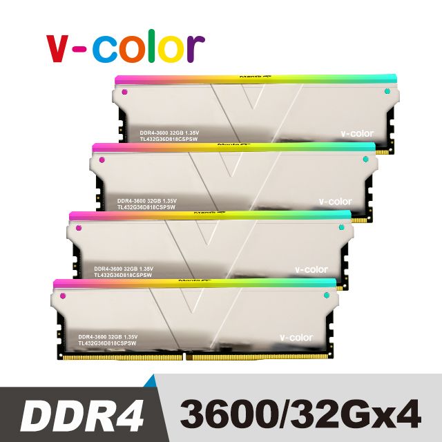 V-Color Skywalker Plus系列 DDR4 3600 128GB(32GBx4) RGB 桌上型記憶體