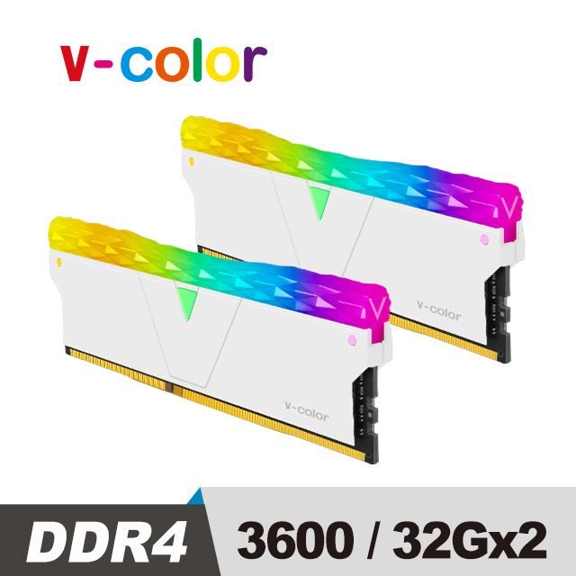 V-Color Prism Pro 系列 DDR4 3600 64GB (32GBX2) RGB 桌上型超頻記憶 (白色)