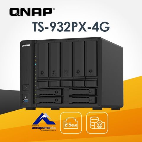 [Seagate NAS碟(3年保) 8TB*2] QNAP TS-932PX-4G NAS (9Bay/ARM/4GB/10GbE)