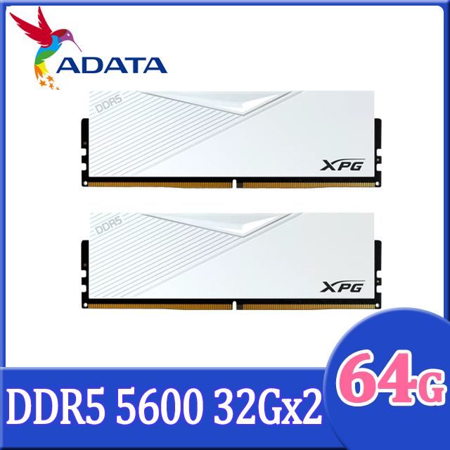 ADATA 威剛   XPG Lancer DDR5 5600 64GB(32Gx2) 桌上型超頻記憶體(白色)(AX5U5600C3632G-DCLAWH)