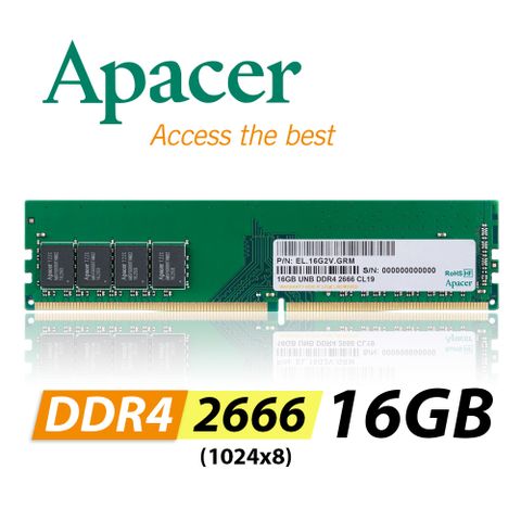 Apacer宇瞻 DDR4 2666 16GB 桌上型記憶體 綠版(EL.16G2V.GRM)