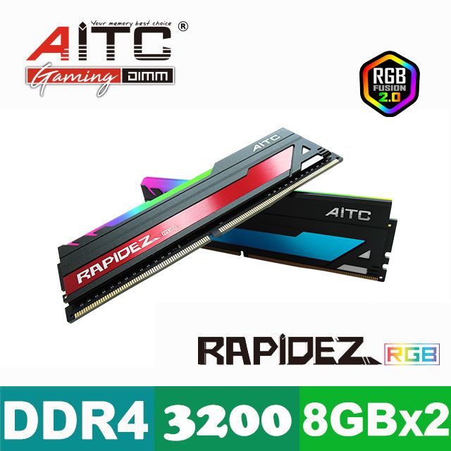 AITC  艾格 RAPiDEZ RGB DDR4 3200 16GB(8GBx2) UDIMM (雙通道) 桌上型記憶體