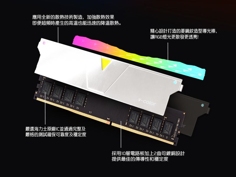 v-color 全何Prism Pro 系列DDR4 3200 16GB(8GBX2) RGB桌上型超頻記憶