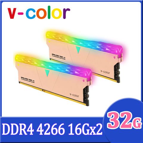 v-color全何 PRISM PRO DDR4 4266 32GB(16GBx2) RGB 桌上型超頻記憶體 (金)