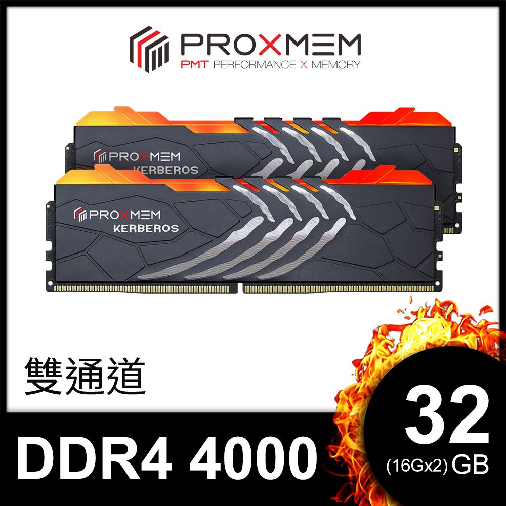 PROXMEM 博德斯曼   KERBEROS 地獄犬RGB系列 DDR4 4000/CL19 32GB(雙通16GBx2) RGB桌上型超頻記憶體 (PGD4U40A19XX7-K1WC)