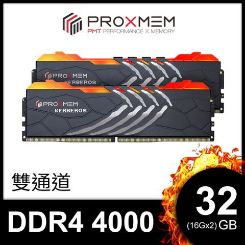 博德斯曼 PROXMEM KERBEROS 地獄犬RGB系列 DDR4 4000/CL19 32GB(雙通16GBx2) RGB桌上型超頻記憶體 (PGD4U40A19XX7-K1WC)