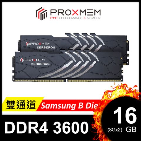博德斯曼 PROXMEM KERBEROS地獄犬散熱片系列 DDR4 3600/CL14 16GB(雙通8GBx2)桌上型超頻記憶體 (Samsung B Die)(PGD4U36814XX6-K0WC)