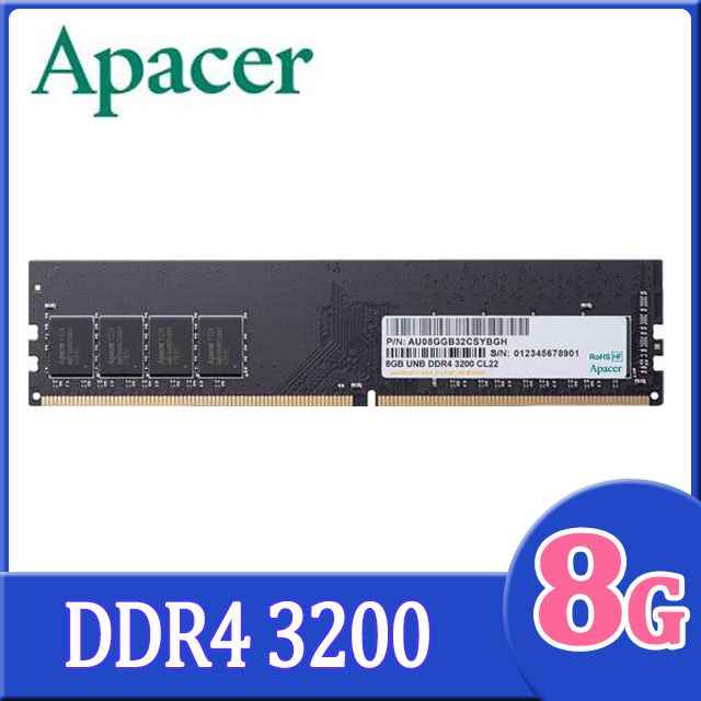 Apacer 宇瞻  DDR4 3200 8GB 桌上型記憶體(EL.08G21.GSH)