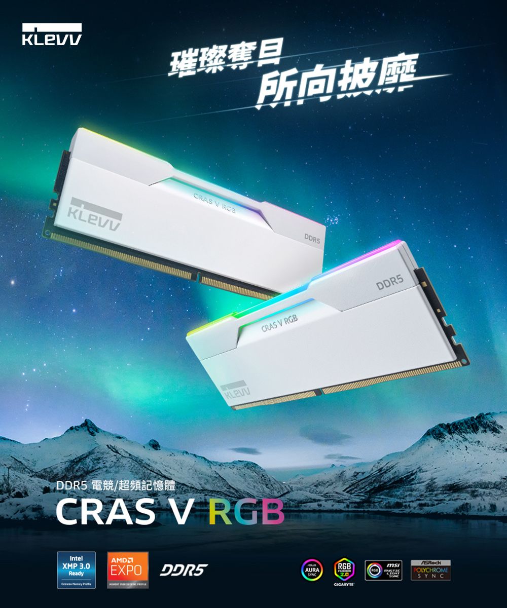 璀璨奪所向披靡RAS V CRAS V RGB 電競/超頻記憶體CRAS V RGBCIntelXMP3.0ReadyEXPO DDR5AURADDR5RGBPOLYCHROMSYNC