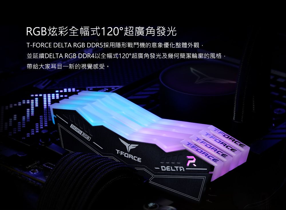 TEAM 十銓T-FORCE DELTA RGB 炫光DDR5 6400 32GB(16Gx2) CL40 白色桌上