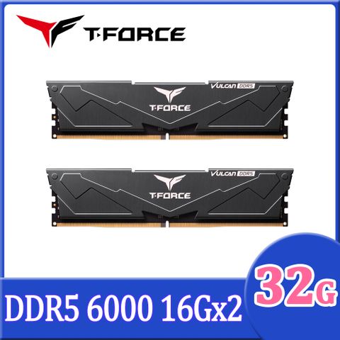 TEAM 十銓 T-FORCE VULCAN 火神系列 DDR5-6000 32GB(16Gx2) CL38 黑色 桌上型超頻記憶體