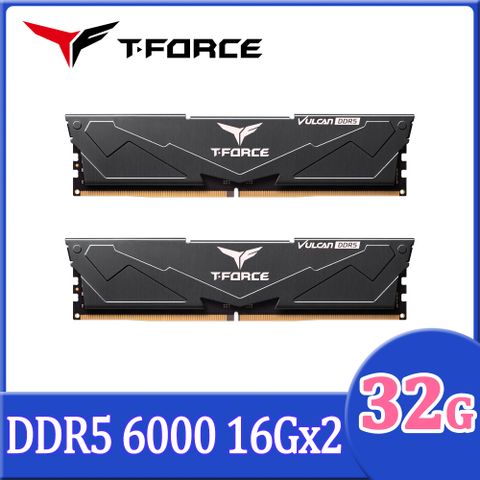 Team 十銓 T-FORCE VULCAN 火神系列 DDR5-6000 32GB(16Gx2)  黑色 桌上型超頻記憶體 CL38-46-46-76